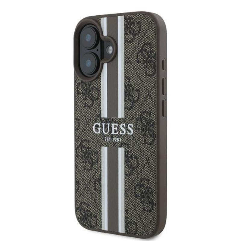 Coque iPhone 16 Plus Guess 4G Printed Stripes MagSafe brune — visuel 2