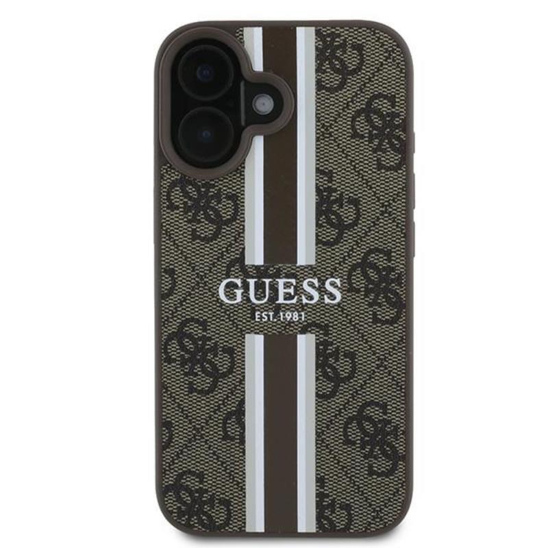 Coque iPhone 16 Plus Guess 4G Printed Stripes MagSafe brune — visuel 3