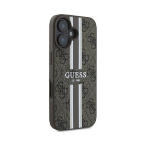 Coque iPhone 16 Plus Guess 4G Printed Stripes MagSafe brune — visuel 4