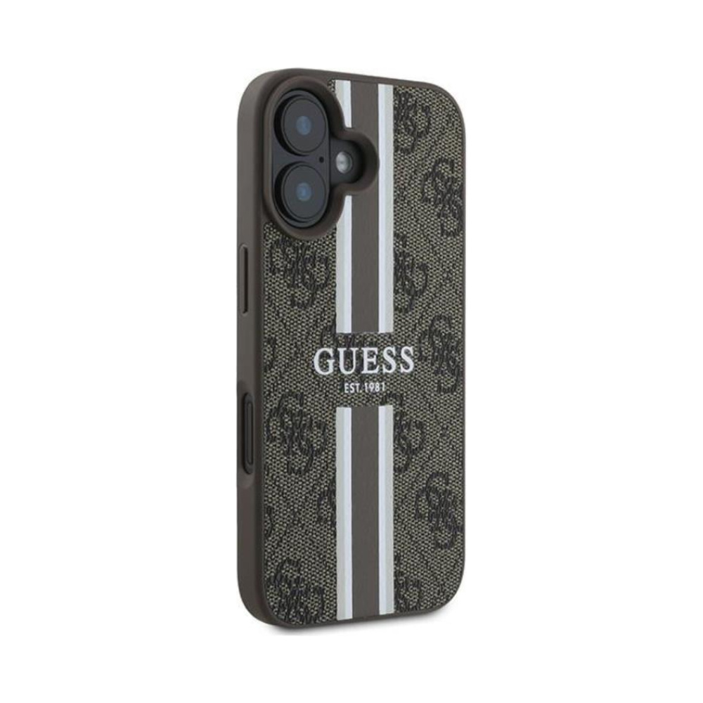 Coque iPhone 16 Plus Guess 4G Printed Stripes MagSafe brune — visuel 4