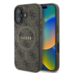 Coque iPhone 16 Plus Guess 4G Ring Classic Logo MagSafe brune