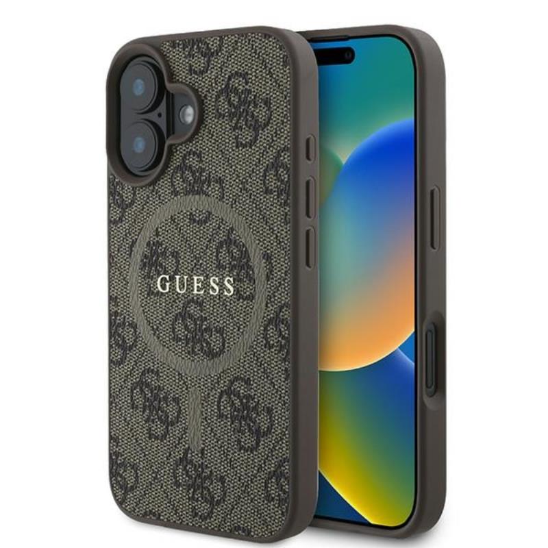 Coque iPhone 16 Plus Guess 4G Ring Classic Logo MagSafe brune