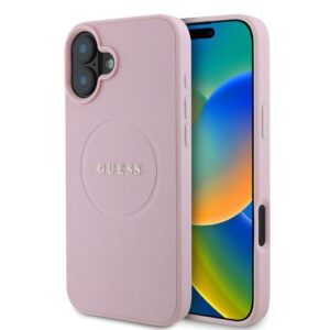 Coque iPhone 16 Plus Guess Grained Ring MagSafe rose