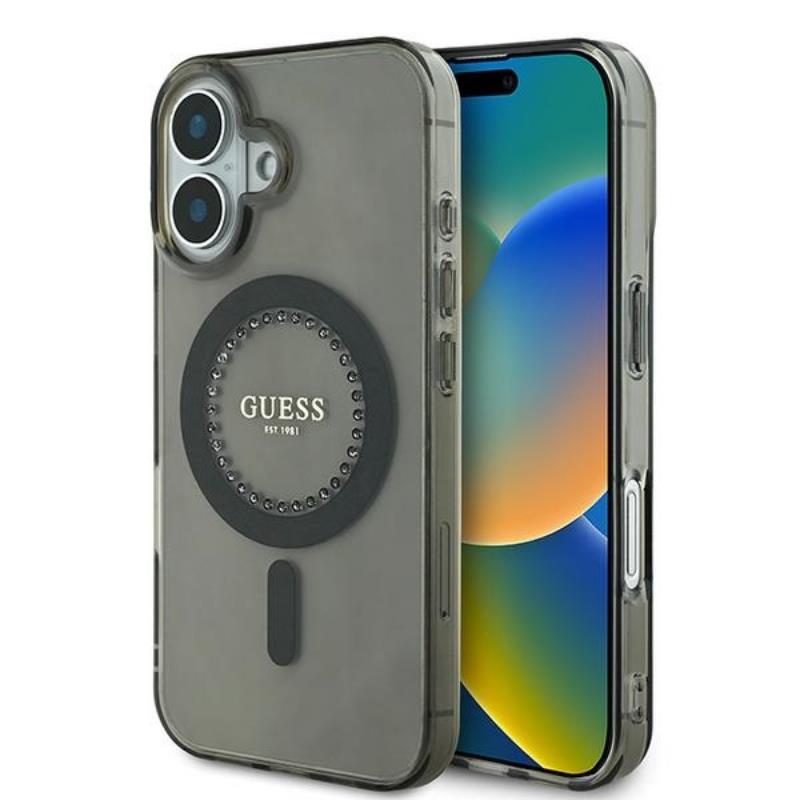 Coque iPhone 16 Plus Guess IML Rhinestones MagSafe noire