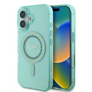 Coque iPhone 16 Plus Guess IML Rhinestones MagSafe verte