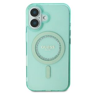 Coque iPhone 16 Plus Guess IML Rhinestones MagSafe verte — visuel 3