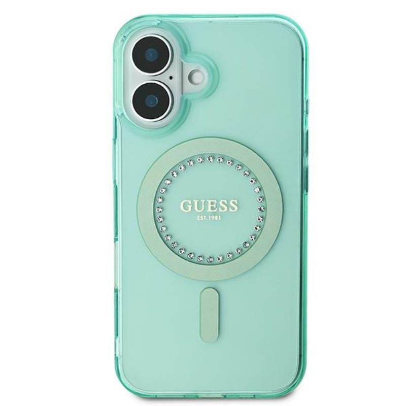 Coque iPhone 16 Plus Guess IML Rhinestones MagSafe verte — visuel 3