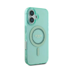 Coque iPhone 16 Plus Guess IML Rhinestones MagSafe verte — visuel 4