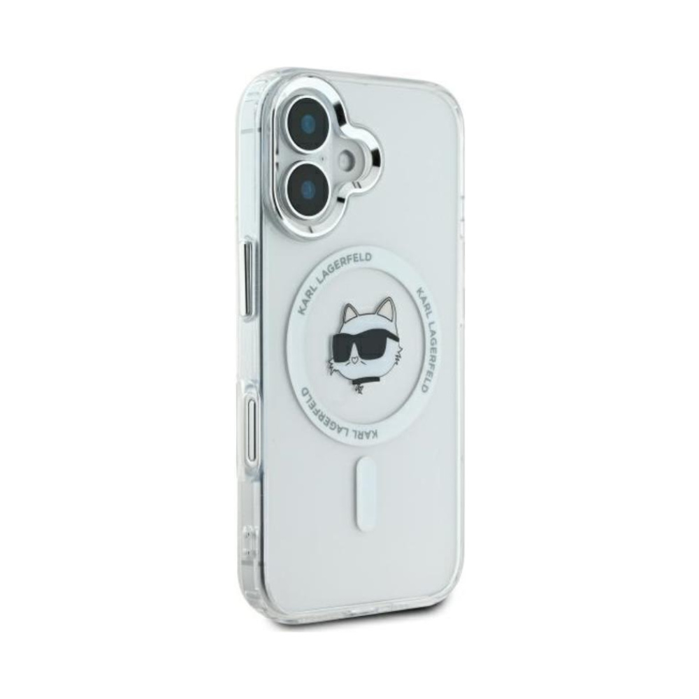 Coque iPhone 16 Plus Karl Lagerfeld IML Metal Choupette Head MagSafe blanche — visuel 4