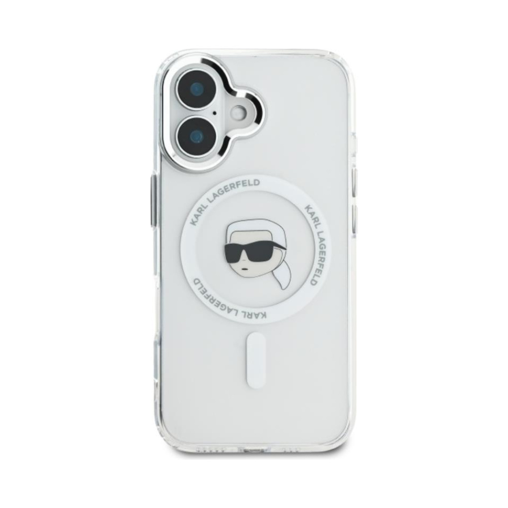 Coque iPhone 16 Plus Karl Lagerfeld IML Metal Karl Head MagSafe blanche — visuel 3