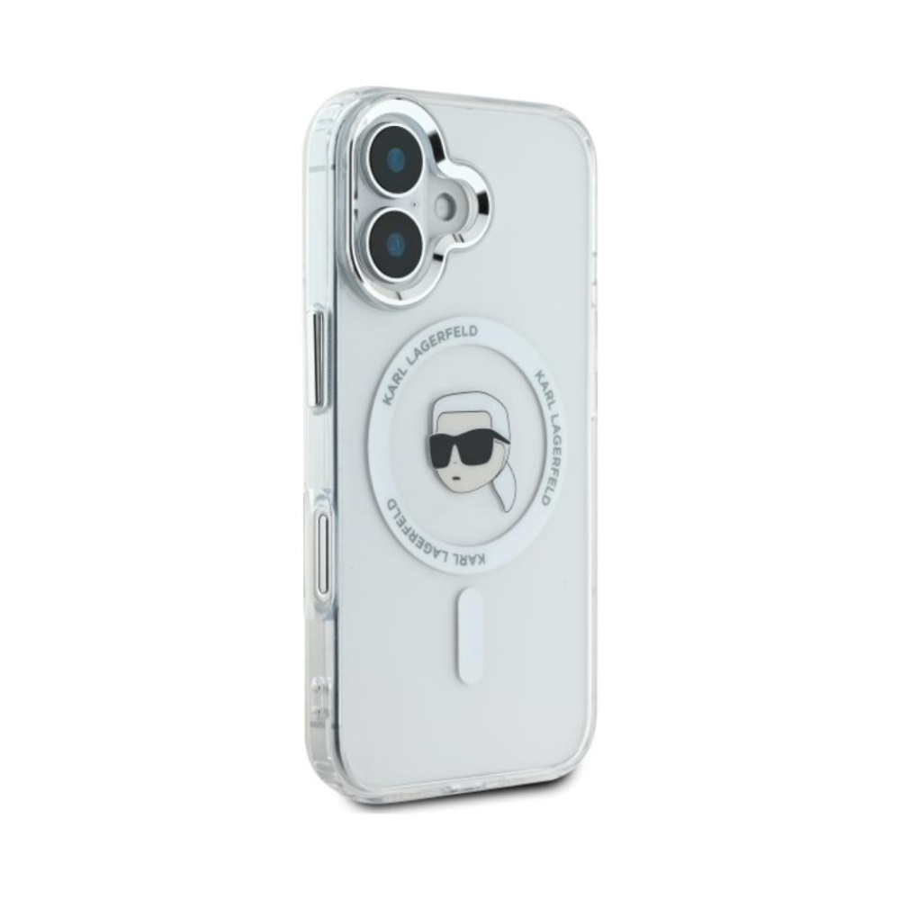 Coque iPhone 16 Plus Karl Lagerfeld IML Metal Karl Head MagSafe blanche — visuel 4