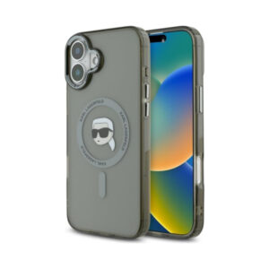 Coque iPhone 16 Plus Karl Lagerfeld IML Metal Karl Head MagSafe noire