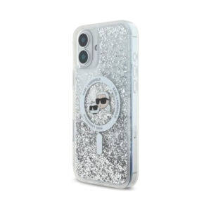 Coque iPhone 16 Plus Karl Lagerfeld Liquid Glitter Karl & Choupette Head MagSafe transparente — visuel 2