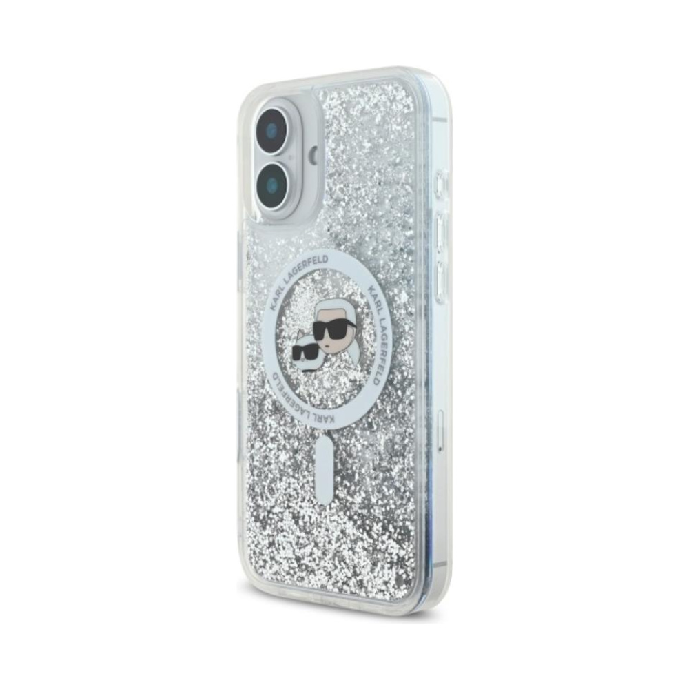 Coque iPhone 16 Plus Karl Lagerfeld Liquid Glitter Karl & Choupette Head MagSafe transparente — visuel 2