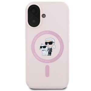 Coque iPhone 16 Plus Karl Lagerfeld Silicone Karl & Choupette Ring MagSafe rose — visuel 3