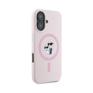 Coque iPhone 16 Plus Karl Lagerfeld Silicone Karl & Choupette Ring MagSafe rose — visuel 4