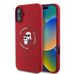 Coque iPhone 16 Plus Karl Lagerfeld Silicone Karl & Choupette Ring MagSafe rouge