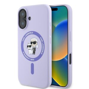 Coque iPhone 16 Plus Karl Lagerfeld Silicone Karl & Choupette Ring MagSafe violette