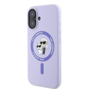 Coque iPhone 16 Plus Karl Lagerfeld Silicone Karl & Choupette Ring MagSafe violette — visuel 2