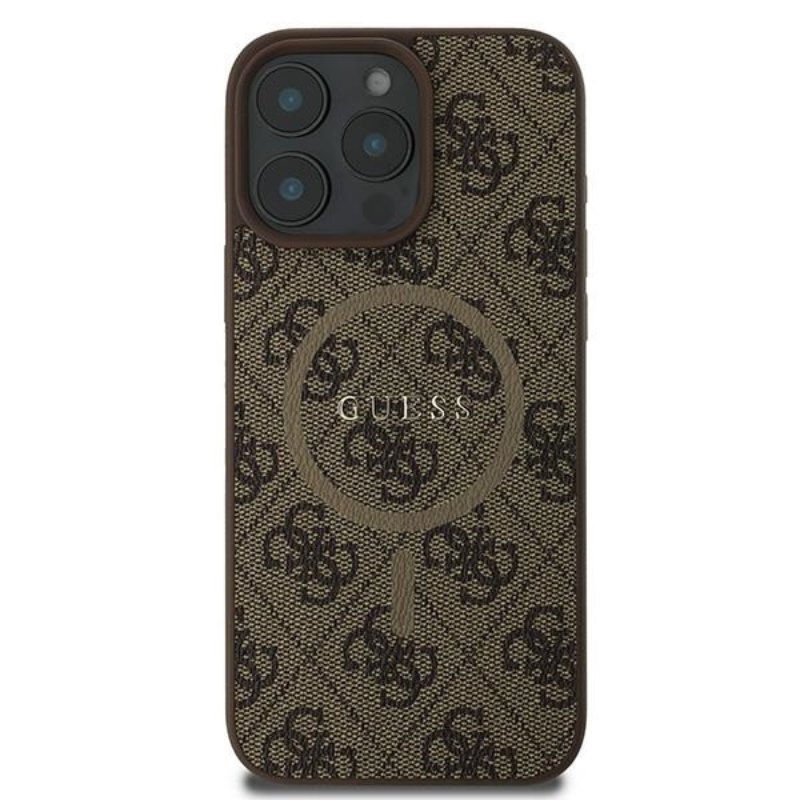 Coque iPhone 16 Pro Guess 4G Ring Classic Logo MagSafe brune — visuel 3