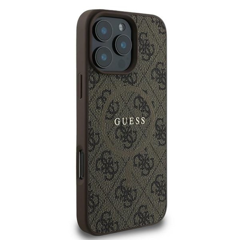 Coque iPhone 16 Pro Guess 4G Ring Classic Logo MagSafe brune — visuel 4