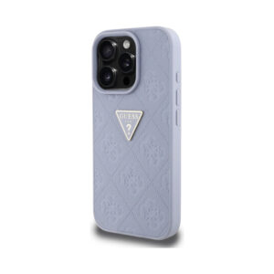 Coque iPhone 16 Pro Guess Hot Stamp 4G Pattern Triangle Metal Logo violette — visuel 2