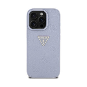 Coque iPhone 16 Pro Guess Hot Stamp 4G Pattern Triangle Metal Logo violette — visuel 3