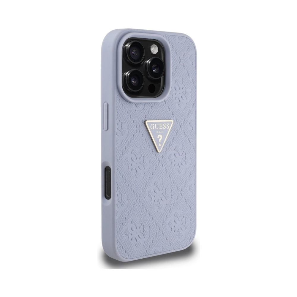 Coque iPhone 16 Pro Guess Hot Stamp 4G Pattern Triangle Metal Logo violette — visuel 4