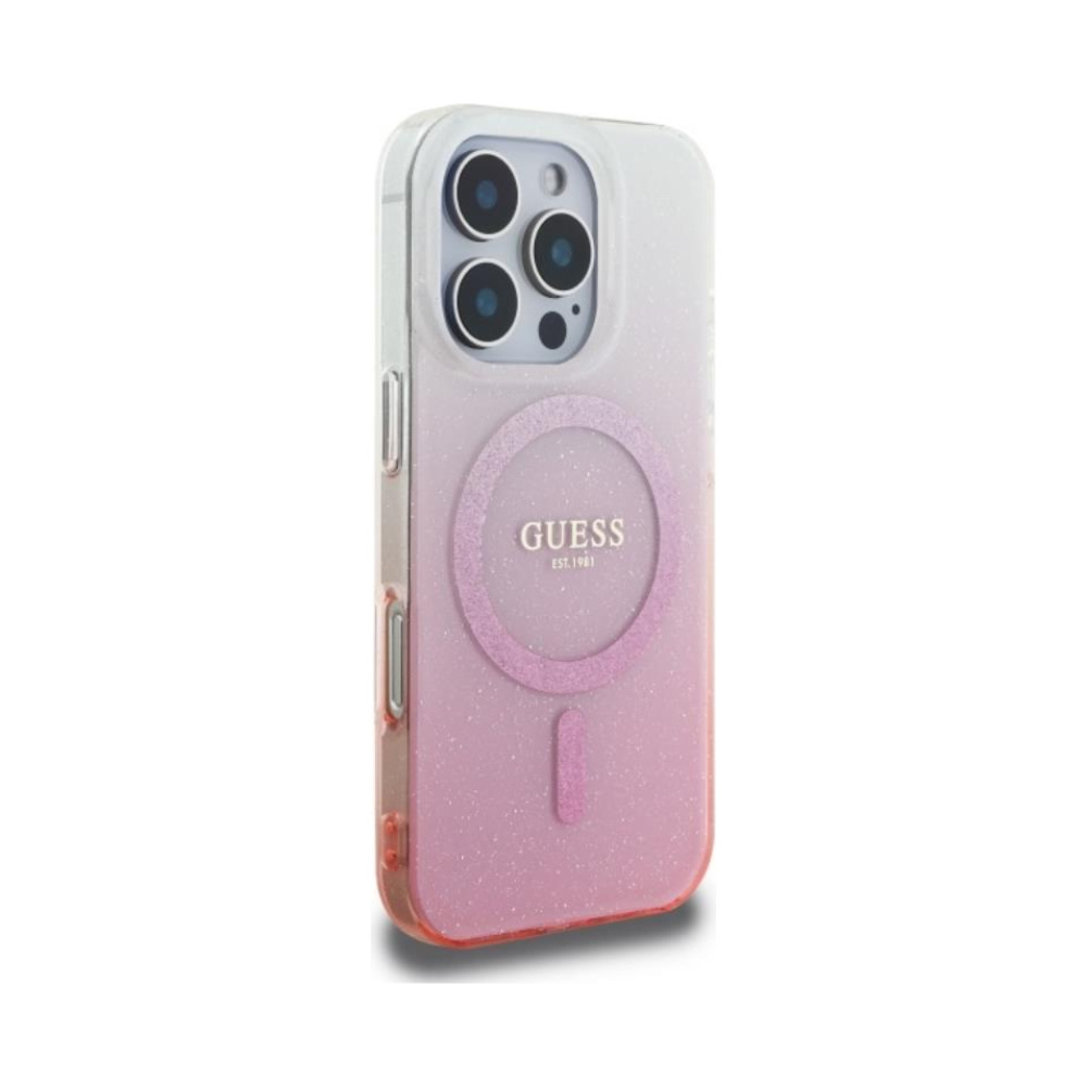 Coque iPhone 16 Pro Guess IML Glitter Gradient MagSafe rose — visuel 4