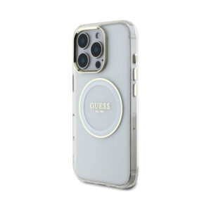 Coque iPhone 16 Pro Guess IML Metal Colored Circle Classic Logo MagSafe blanche — visuel 2