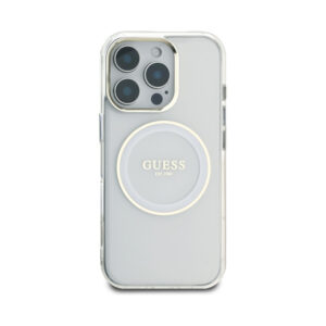 Coque iPhone 16 Pro Guess IML Metal Colored Circle Classic Logo MagSafe blanche — visuel 3
