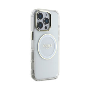 Coque iPhone 16 Pro Guess IML Metal Colored Circle Classic Logo MagSafe blanche — visuel 4