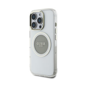 Coque iPhone 16 Pro Guess IML Metal Colored Circle Classic Logo MagSafe grise — visuel 2