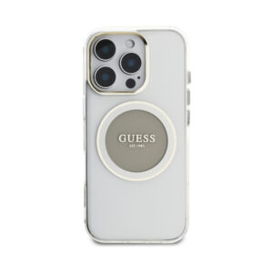 Coque iPhone 16 Pro Guess IML Metal Colored Circle Classic Logo MagSafe grise — visuel 3