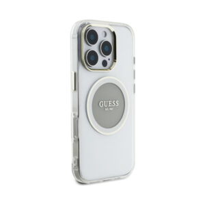 Coque iPhone 16 Pro Guess IML Metal Colored Circle Classic Logo MagSafe grise — visuel 4