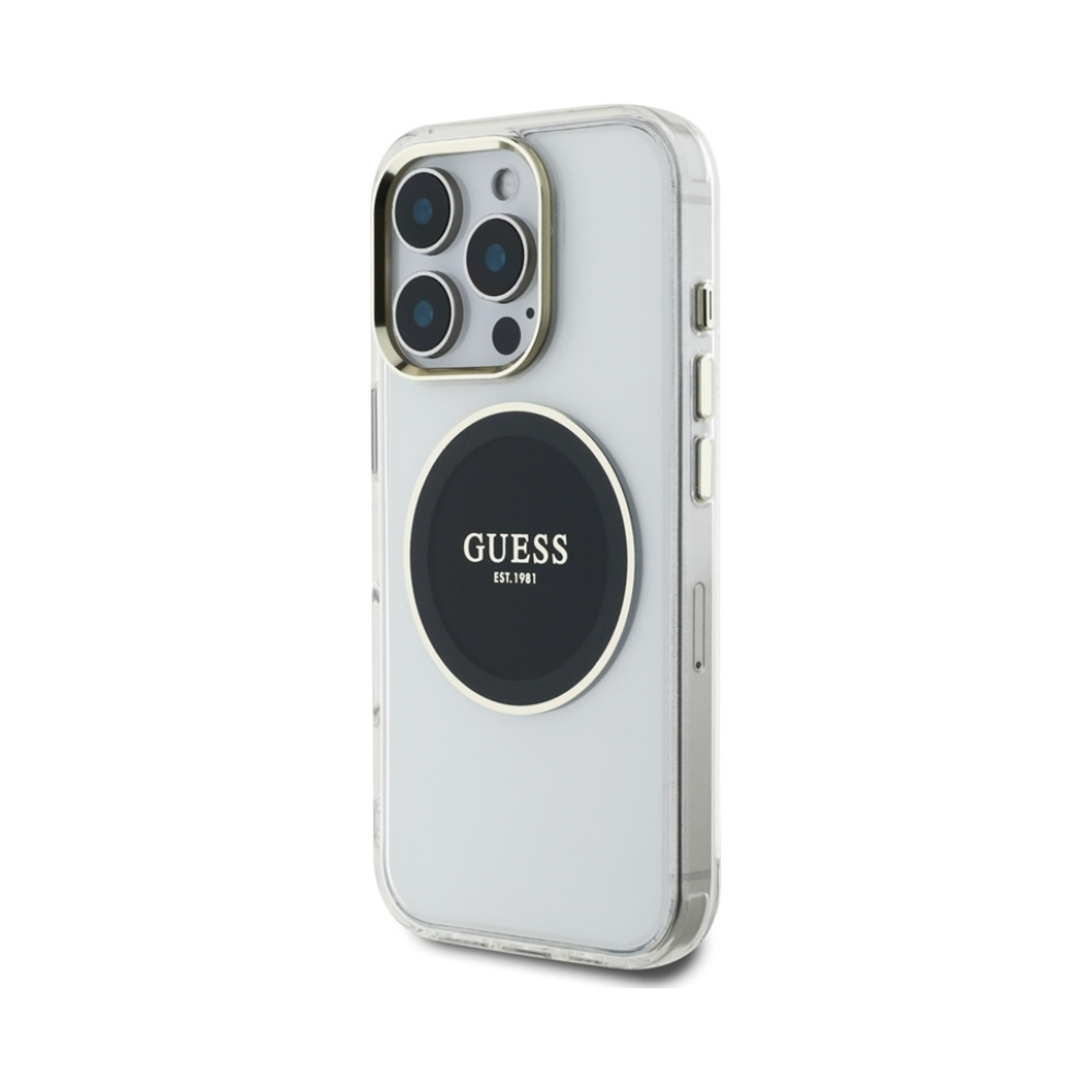 Coque iPhone 16 Pro Guess IML Metal Colored Circle Classic Logo MagSafe noire — visuel 2