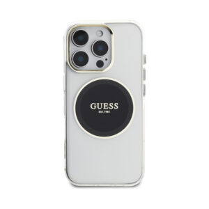 Coque iPhone 16 Pro Guess IML Metal Colored Circle Classic Logo MagSafe noire — visuel 3