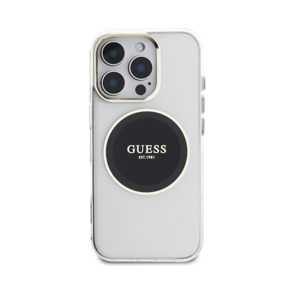 Coque iPhone 16 Pro Guess IML Metal Colored Circle Classic Logo MagSafe noire — visuel 3