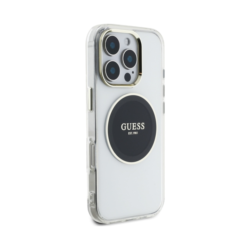 Coque iPhone 16 Pro Guess IML Metal Colored Circle Classic Logo MagSafe noire — visuel 4