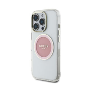 Coque iPhone 16 Pro Guess IML Metal Colored Circle Classic Logo MagSafe rose — visuel 2