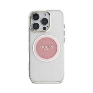 Coque iPhone 16 Pro Guess IML Metal Colored Circle Classic Logo MagSafe rose — visuel 3