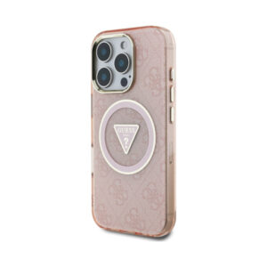 Coque iPhone 16 Pro Guess IML Metal Glitter 4G Circle Triangle MagSafe rose — visuel 2
