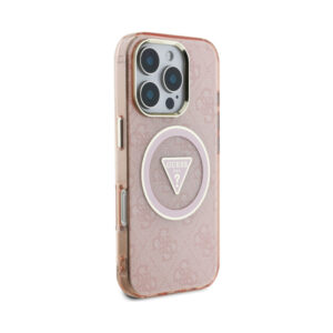 Coque iPhone 16 Pro Guess IML Metal Glitter 4G Circle Triangle MagSafe rose — visuel 4