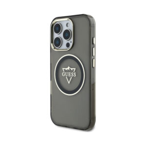 Coque iPhone 16 Pro Guess IML Metal Mountain Logo MagSafe noire — visuel 2