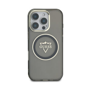 Coque iPhone 16 Pro Guess IML Metal Mountain Logo MagSafe noire — visuel 3