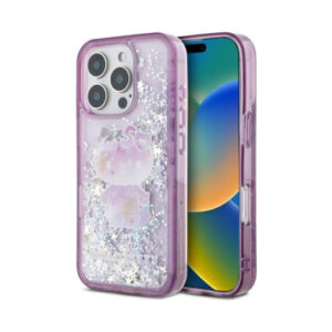 Coque iPhone 16 Pro Hello Kitty Liquid Glitter 50TH Anniversary Party violette