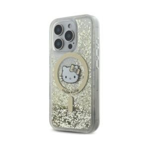Coque iPhone 16 Pro Hello Kitty Liquid Glitter Fever MagSafe blanche et dorée — visuel 2