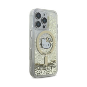 Coque iPhone 16 Pro Hello Kitty Liquid Glitter Fever MagSafe blanche et dorée — visuel 4