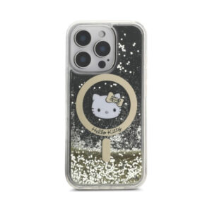 Coque iPhone 16 Pro Hello Kitty Liquid Glitter Fever MagSafe noire et dorée — visuel 3