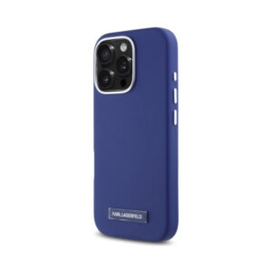 Coque iPhone 16 Pro Karl Lagerfeld FW Metal Plate MagSafe bleue — visuel 2